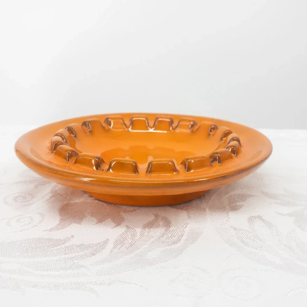 Orange Ashtray Round Black Italy PV Peasant Village 6 1/2